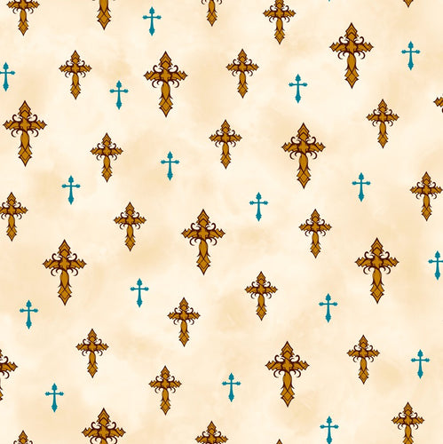 Amazing Grace Cream Crosses Cotton Fabric