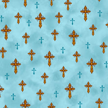 Amazing Grace Light Teal Crosses Cotton Fabric