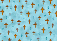 Amazing Grace Light Teal Crosses Cotton Fabric