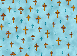 Amazing Grace Light Teal Crosses Cotton Fabric