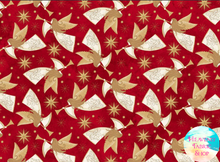 Angels Above Peace on Earth Christmas Red Metallic Gold Cotton Fabric
