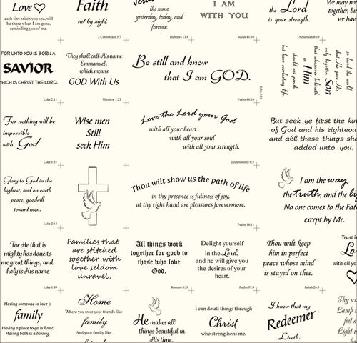 Anything Inspirational Patchwork Charm Square Religious Text Cotton Fabric Panel