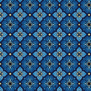 Rebirth Blue Tile Stained Glass Cotton Fabric