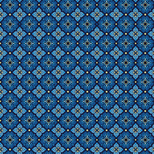 Rebirth Blue Tile Stained Glass Cotton Fabric