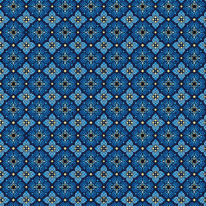 Rebirth Blue Tile Stained Glass Cotton Fabric