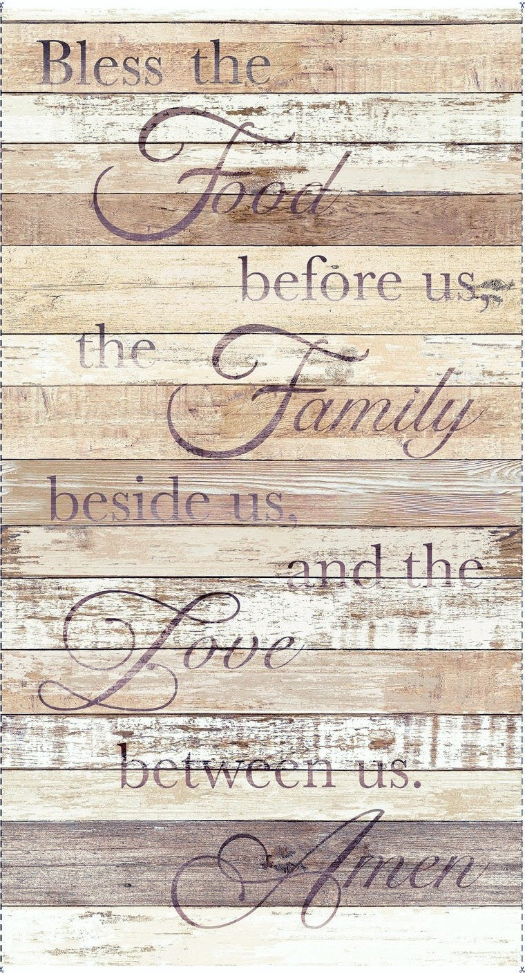 Bless This Family Prayer Weathered Wood Shiplap Cotton Fabric Panel