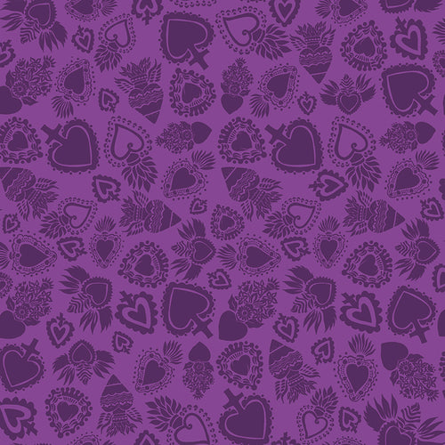 Amor Eterno Sacred Heart Purple Cotton Fabric