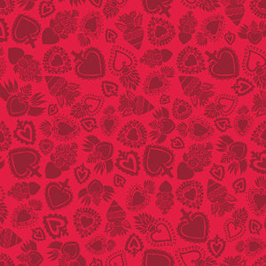 Amor Eterno Sacred Heart Red Cotton Fabric