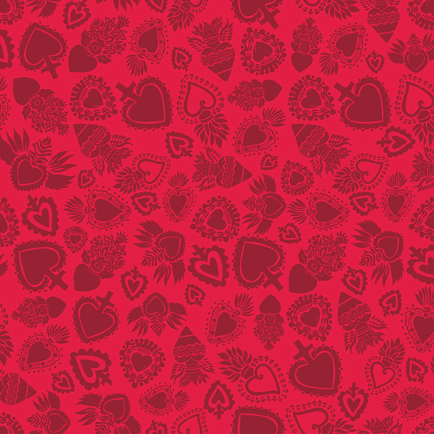 Amor Eterno Sacred Heart Red Cotton Fabric