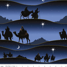 Christmas Wishes Border Stripe Navy Digitally Printed Cotton Fabric