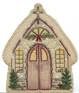 Vintage Christmas Church Embroidery Ornament Pattern Kit