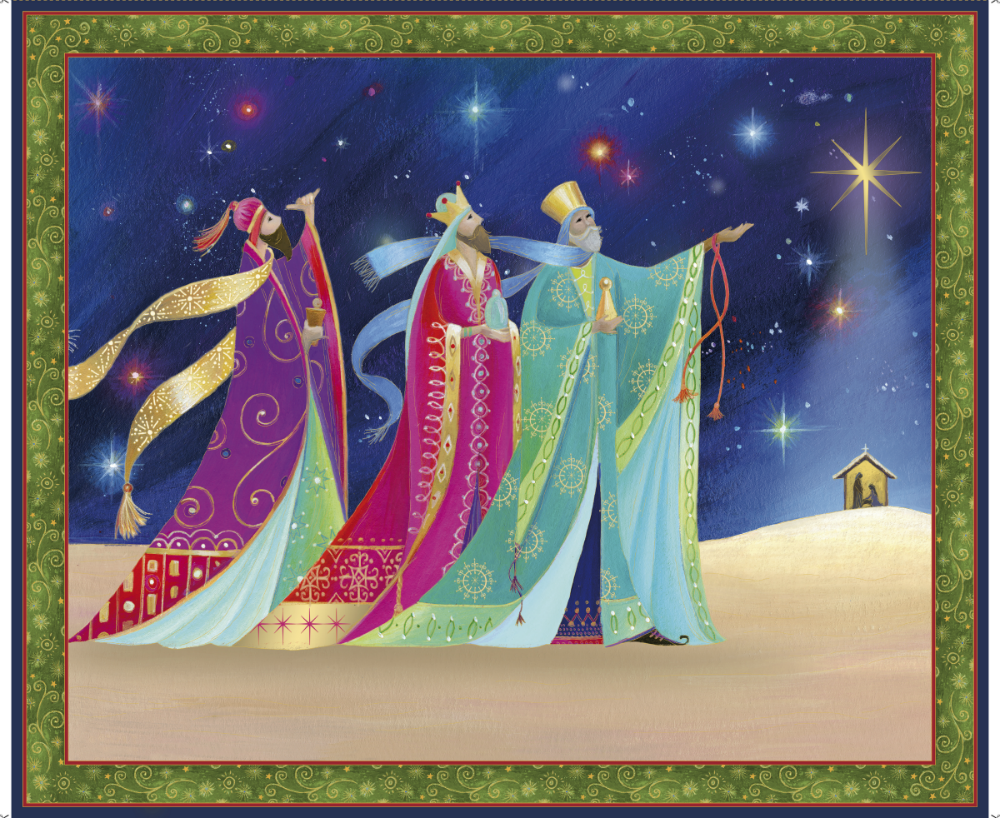 Christ Is Born Three Wise Men Cotton Fabric Panel