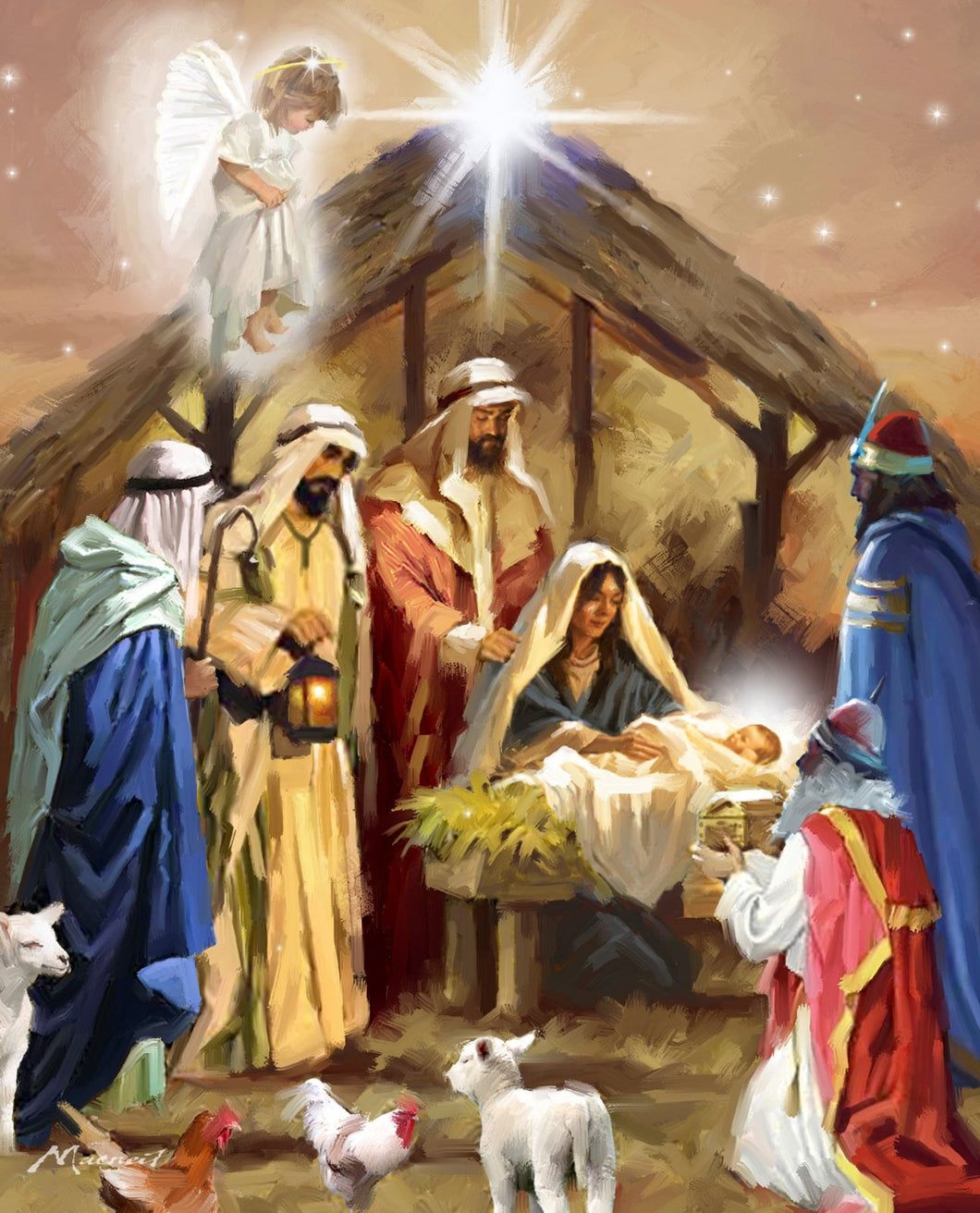 Away In A Manger Nativity Cotton Fabric Panel