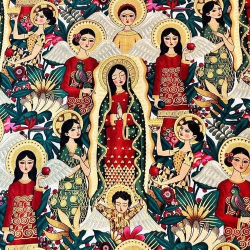 Coro Dorado Our Lady of Guadalupe Spice Metallic Cotton Fabric