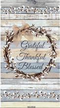 Grateful Cotton Blossom Wreath Weathered Wood Shiplap Cotton Fabric Panel