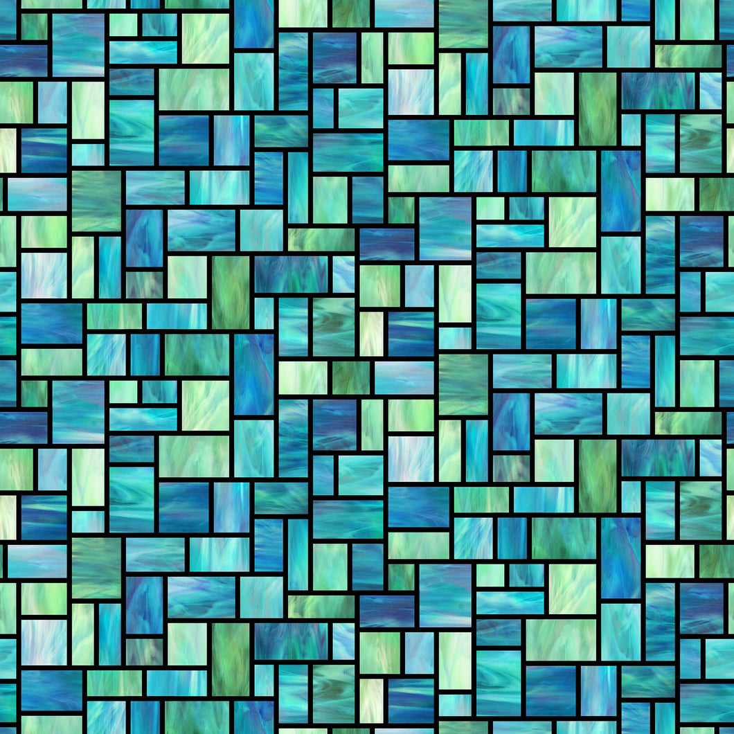 Spirit of Love Stained Glass Blocks Teal Multi Cotton Fabric