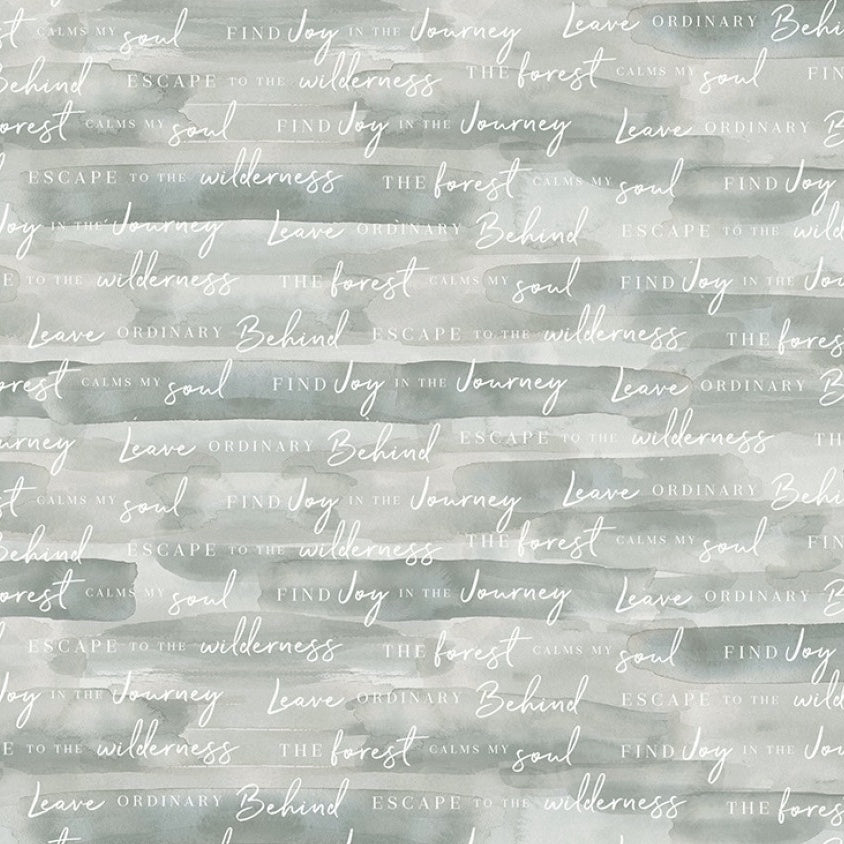 Ethereal Forest Joy In the Journey Grey Words Cotton Fabric