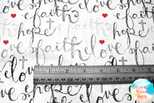 Faith, Hope, Love Black & White Cotton Fabric Fat Quarter
