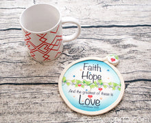 Faith Hope Love 1 Corinthians 13:13 5 inch Circle Fabric Art Panel