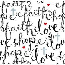 Faith, Hope, Love Black & White Cotton Fabric Fat Quarter