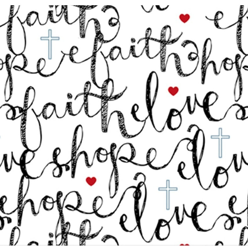 Faith, Hope, Love Black & White Cotton Fabric Fat Quarter