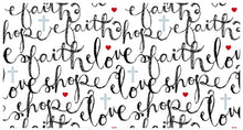 Faith, Hope, Love Black & White Cotton Fabric Fat Quarter