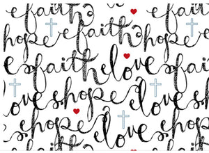 Faith, Hope, Love Black & White Cotton Fabric Fat Quarter