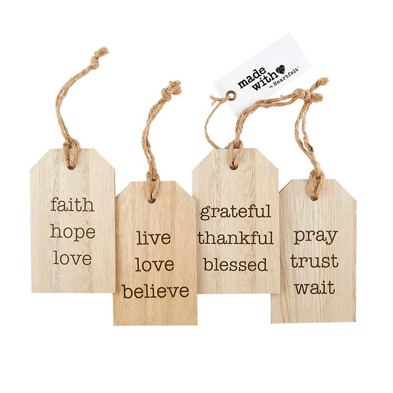 Faith Hope Love Jumbo Wood Scripture Tags 4 pc Set Heavenly