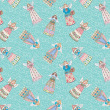 Garden Angels Toss Turquoise Cotton Fabric