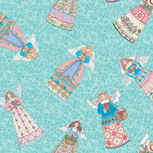 Garden Angels Toss Turquoise Cotton Fabric
