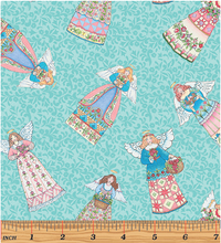 Garden Angels Toss Turquoise Cotton Fabric