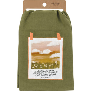 Give Thanks To The Lord Embroidered Cotton Tea Towel