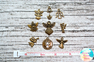 Assorted Antique Bronze Metal Angel Charms 10 ct