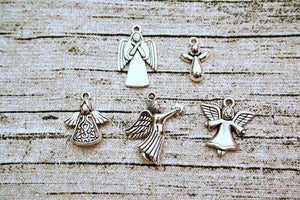Assorted Antique Silver Metal Angel Charms 5 ct
