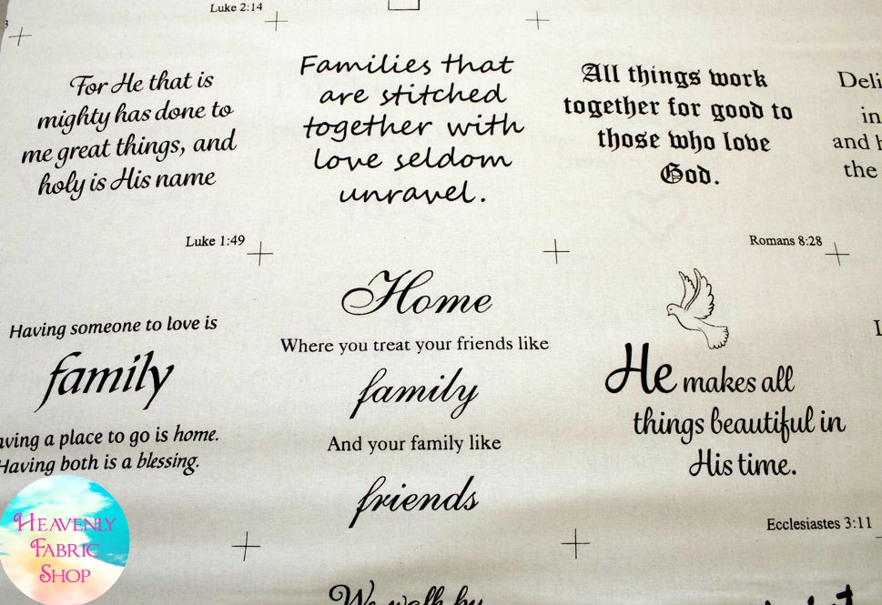 Message of Faith Patchwork Charm Square Text Cotton Fabric Panel ...