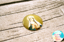 Golden Immaculate Heart of Mary Glass Dome Cabochons 6ct