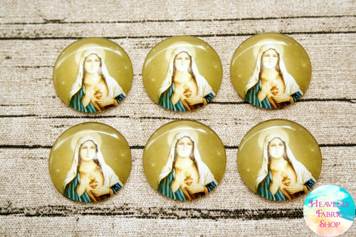 Golden Immaculate Heart of Mary Glass Dome Cabochons 6ct