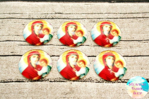 Madonna and Child Glass Dome Cabochons 6ct