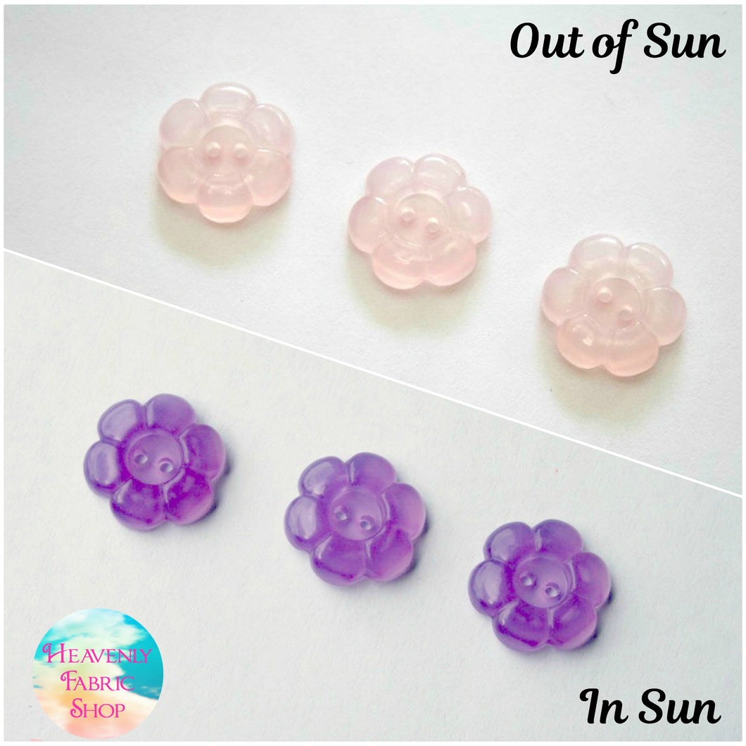 UV Solar Color Change Pink to Purple Flower Buttons Set