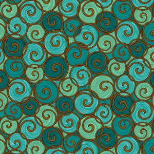 Instruments of Peace Teal Scroll Cotton Fabric
