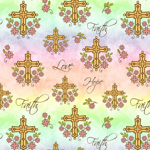 Love and Faith Cross Anti-Pill Fleece Fabric
