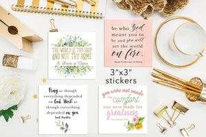 Set of 9 - 3" square Inspirational Saintly Quote Stickers