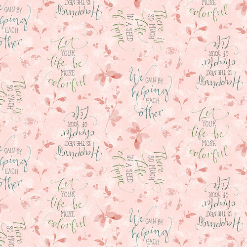 Mint Crush Inspirational Quote Word Toss Pink Cotton Fabric