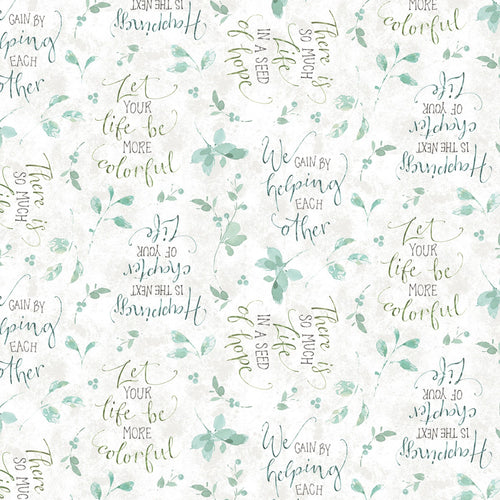 Mint Crush Inspirational Quote Word Toss White Cotton Fabric