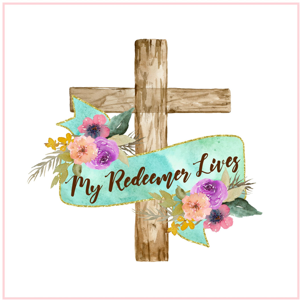 My Redeemer Lives Cross 6 inch Mini Fabric Art Panel