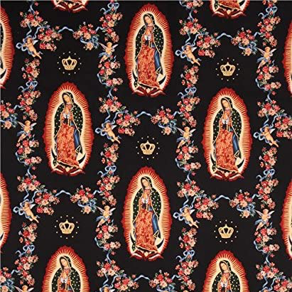 Virgin of Guadalupe Black Metallic Cotton Fabric