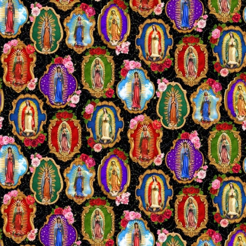 Esperanza Our Lady of Guadalupe Black Digitally Printed Cotton Fabric