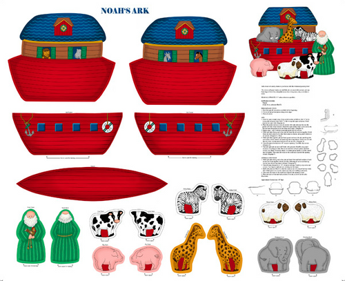 Noah's Ark Soft Toy Set Cotton Fabric Panel