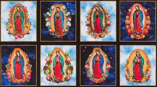Inner Faith Our Lady of Guadalupe Sky Blocks Cotton Fabric Panel