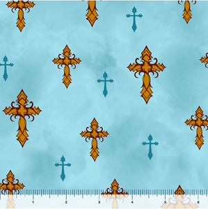 Amazing Grace Light Teal Crosses Cotton Fabric